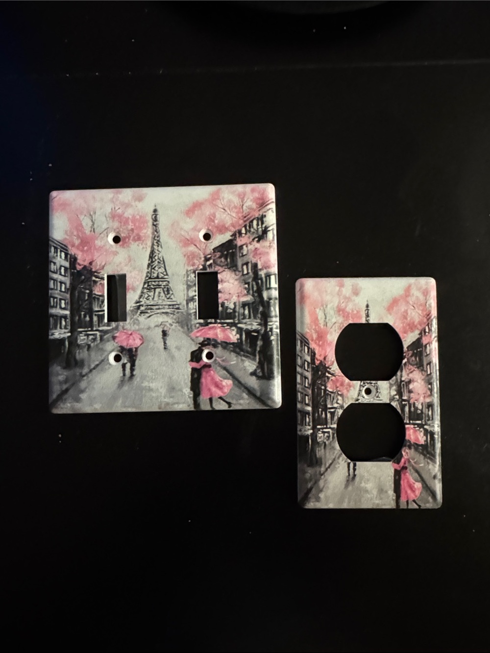 Decorative Pink & Gray Paris Street Light Switch and Outlet Cover Set